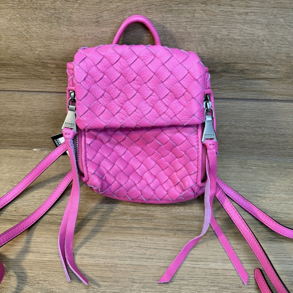 Aimee Kestenberg Bali Mini Backpack Hot Pink Woven Leather Designer Bag Festival